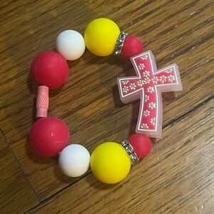 Handmade pink and yellow Cross Beaded Tumbler Stanley cup handle accessory charm